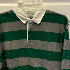 J. Crew Green & Gray Striped Rugby Polo